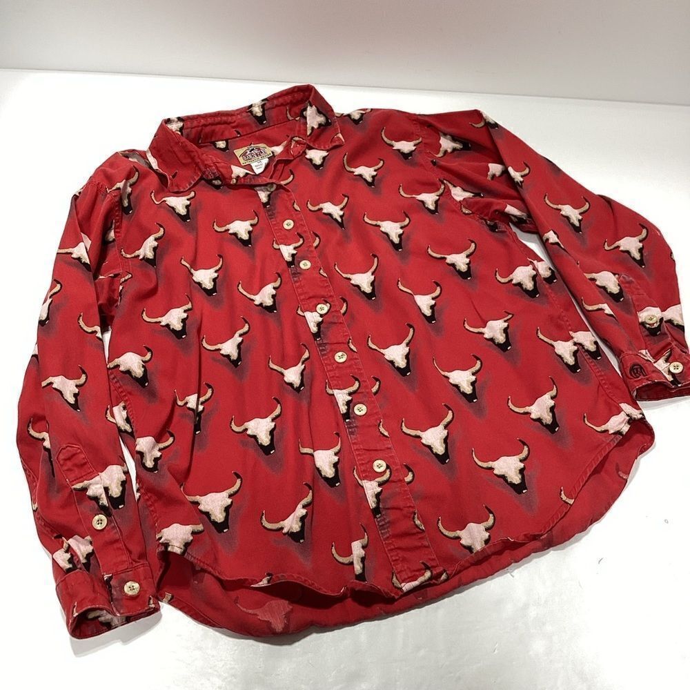 Barn Fly Vintage Western Button Front Shirt Red With Bull Horn Design M - Picture 6 of 12